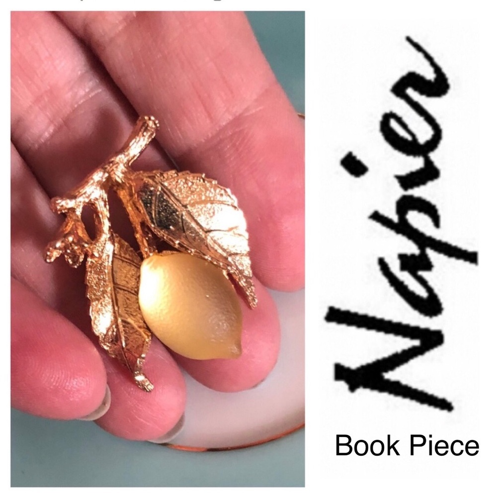 RARE Vintage NAPIER Frosted Lemon Brooch